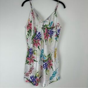 Morgan Taylor Intimates Slip Dress Size Medium White Floral Satin Y2K Girlcore